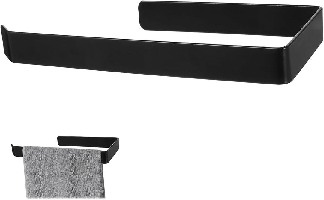 Hand Towel Holder, 8 Inch Self Adhesive Towel Racks for Bathroom Wall Mounted Aluminum U-Shape Towels Rack, Black Hand Towels Bar for Kitchen Cabinet Shower, Matte Black, Modern Design Stick on Wall