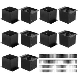 6x6 Post Base 10 Pcs,Inner Size 5.5"x5.5" Post Base Brackets, Heavy Duty Powder-Coated Post Anchor Fence Post Anchor,Black Wood Post Brackets for Pavilion Deck Railing Support Deck Base Plate