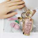 Sparkly Key Fob Cover with Cherry Keychain, Bling TPU Smart Key Case for Women, Compatible with Ford Fusion Mustang Ranger Explorer Expedition Lincoln Aviator Corsair (5-Button, Gold Pink)