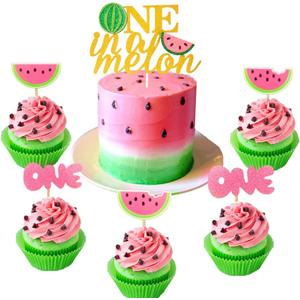 JeVenis 25 PCS Watermelon Cupcake Topper One in a Melon Cake Decoration One in a Melon Birthday Decoration