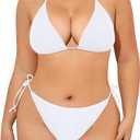 Tempt Me Women Plus Size Triangle Bikini String Two Piece Halter Tie Side Swimsuit (White)