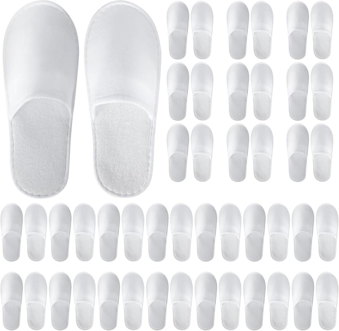 UrbanRoots 28 Pairs Disposable Slippers For Guests,Bulk Slippers For Hotel,Spa,Travel,Shoeless Home,Spa Slippers With Pouch,Non-Slip(White)
