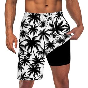 Goodstoworld Men's Funny Swim Trunks with Compression Liner 2 in 1 Quick-Dry 9" Stretch Shorts with Three Pockets (White, XL)
