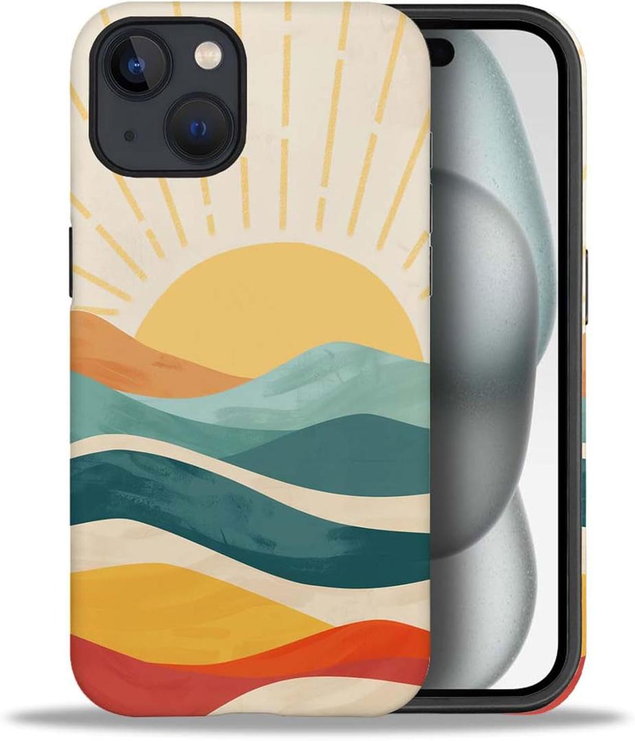Case Compatible with iPhone 14 Plus, Sunrise Mountain Peak Girl Hybrid 2-Layer Hard Shell + Silicone Protective Case -Scratch-Resistant Shockproof for iPhone 14 Plus
