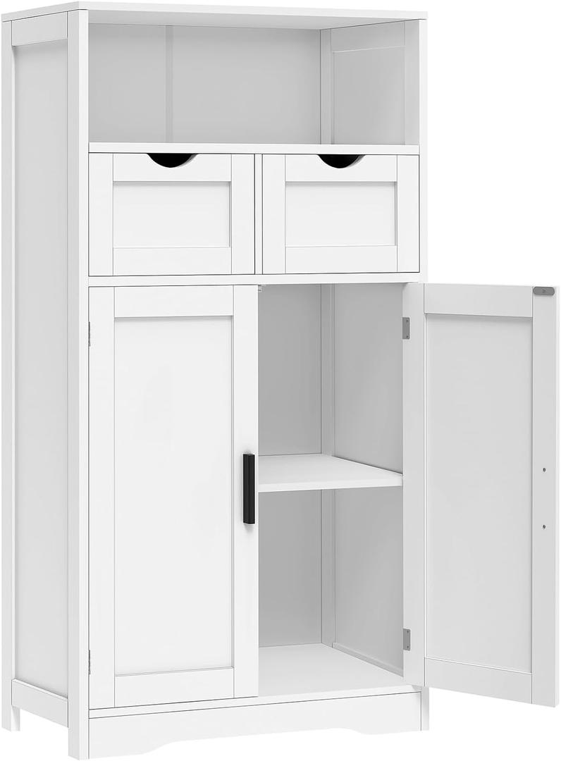 Iwell Bathroom Cabinet with Doors and Drawers, Freestanding Bathroom Storage Cabinet, Adjustable Shelves, for Living Room, Kitchen, Home Office, White, 42.5"H