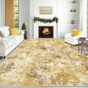 Area Rug 8x10 Washable Rug: Modern Abstract Living Room Rugs Large Neutral Non-Slip Rug Soft Low Pile Stain Resistant Carpet for Bedroom Office Dining Room Indoor (Golden Brown, 8' x 10')