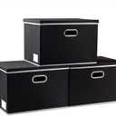 PRANDOM Large Foldable Storage Boxes with Lids [3-Pack] Fabric Collapsible Storage Bins Organizer Containers Baskets Cube with Cover for Home Bedroom Closet Office Nursery Black(17.7x11.8x11.8)