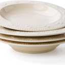 Soup Bowls, 10oz Ceramic Wide Rimmed Soup Plate, Pasta Bowls Set of 4, Salad Bowl with Embossed Strawberry Pattern, Serving Bowls Kitchen Dinner, Microwave and Dishwasher Safe, Christmas Gift