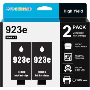 F FINDERS&CO 923e BK Black 923XL Ink Cartridges (with Chip) Compatible with HP 923 Ink Replacement for HP OfficeJet Pro 8120e 8122e 8130e 8125e 8135e 8138e 8139e Printer, 2 Pack