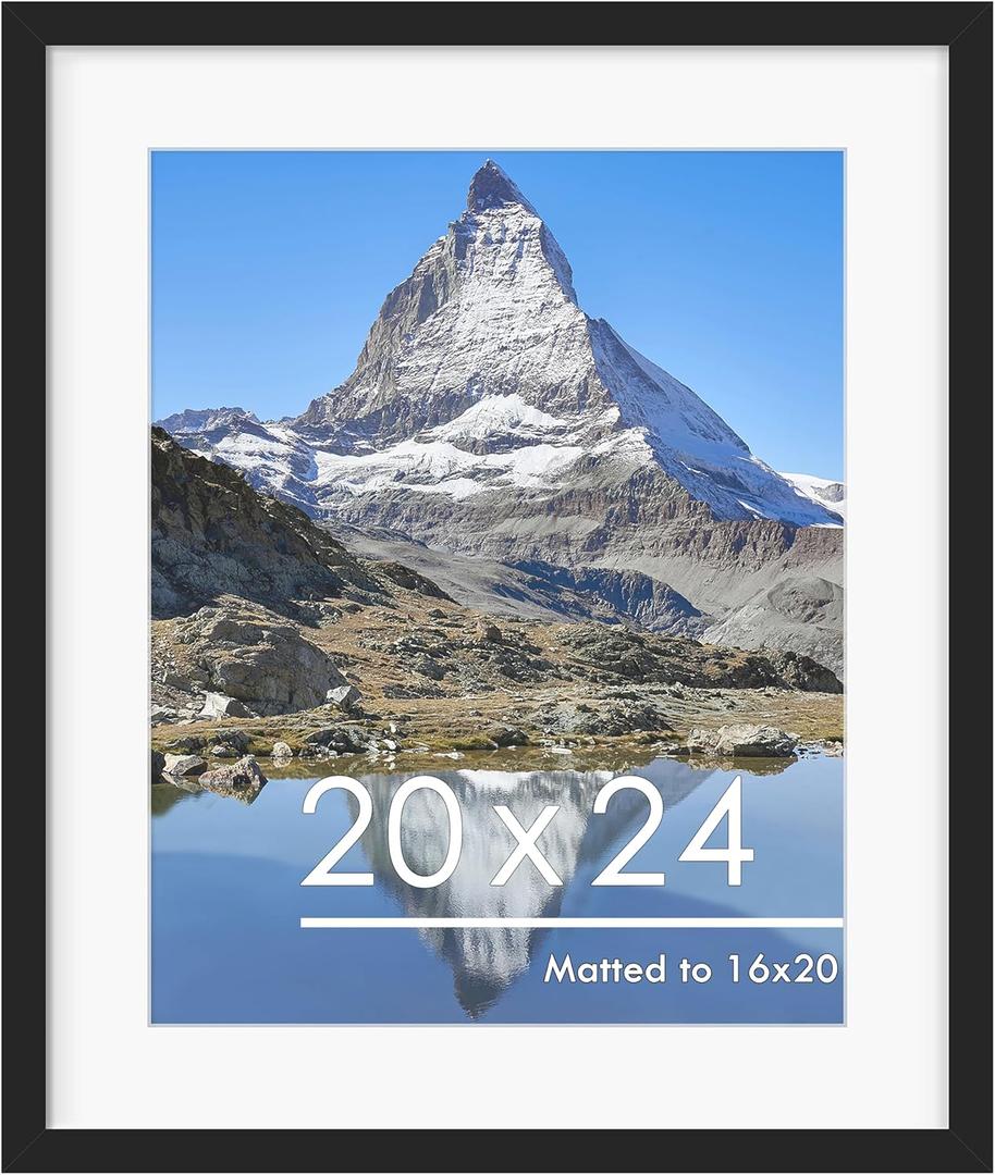 PEALSN 20x24 Picture Frame, Display Pictures 16 x 20 with Mat or 20 x 24 Without Mat for Wall Mounting Display, Poster Frames, Black.
