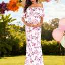 Glampunch Womens Off Shoulder Maternity Dress Ruffles Elegant Slim Gowns Fit Maxi Photography Dress (White) Medium