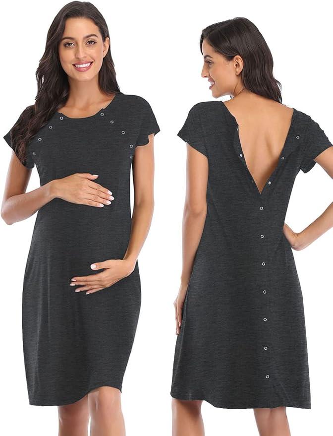 Women's Maternity 3 in 1 Delivery Labor Nursing Nightgown Hospital Gown Sleepwear for Breastfeeding, 2 XL
