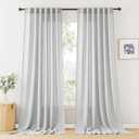 RYB HOME Natural Linen Curtains for Sliding Glass Door Bedroom, Semi Transparent Half Privacy 102 inches Long Rustic Semi Sheer 2 Panels Set, W 52 x L 102 inches, Grey, 2 Panels