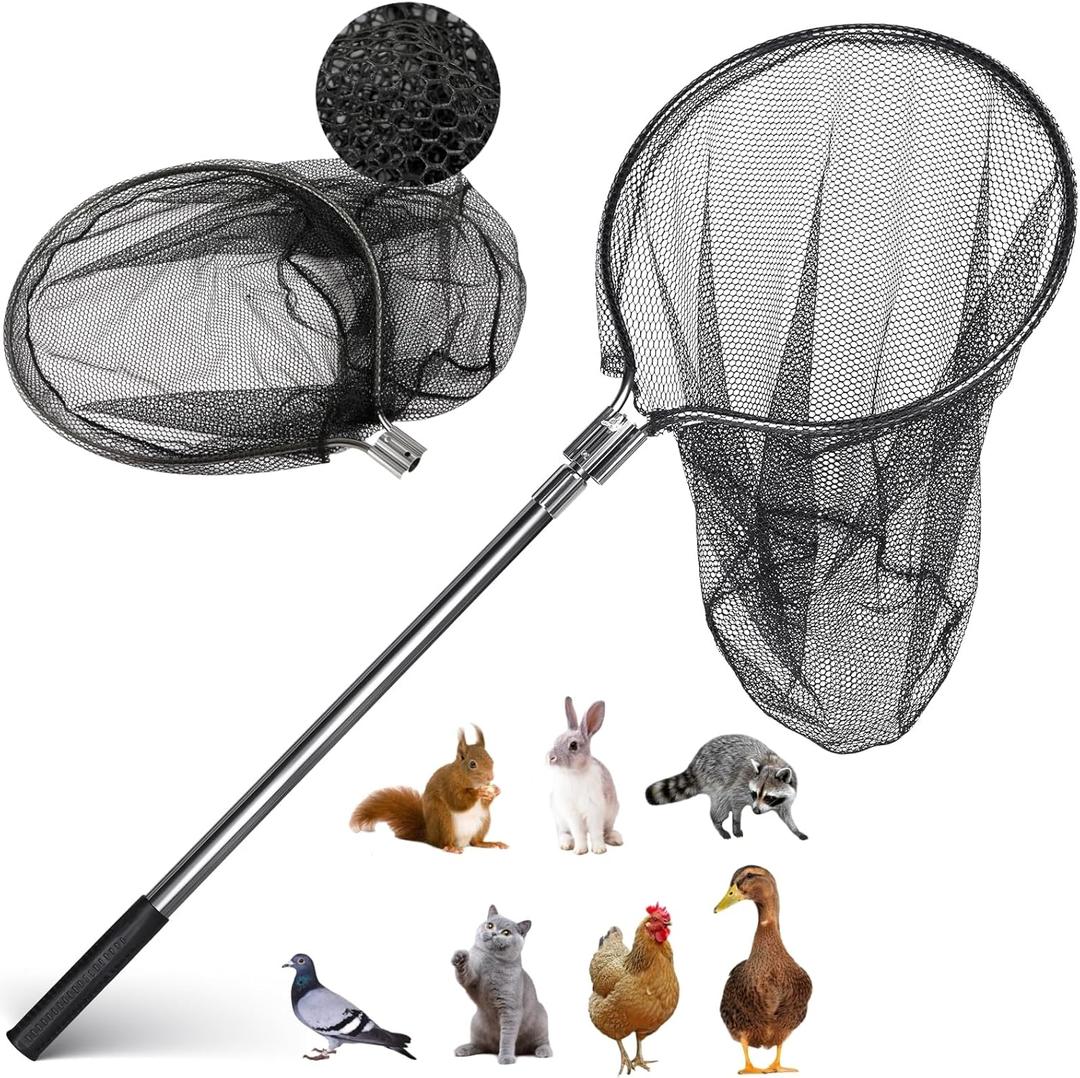 Catch Net - Small Animal Catcher for Chicken, Duck, Goose, Fish, Cat, Bird, Raccoon, Dog and Others (43"-78" Handle with 20" Net Opening) (Black)