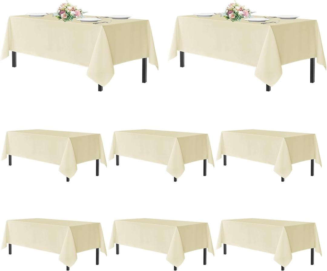 sancua Beige Tablecloths for 6 Foot Rectangle Tables, 8 Pack - Washable Polyester Fabric Table Cloth for Wedding Party, Birthday, Banquet Reception, 54x108 Inch Ivory