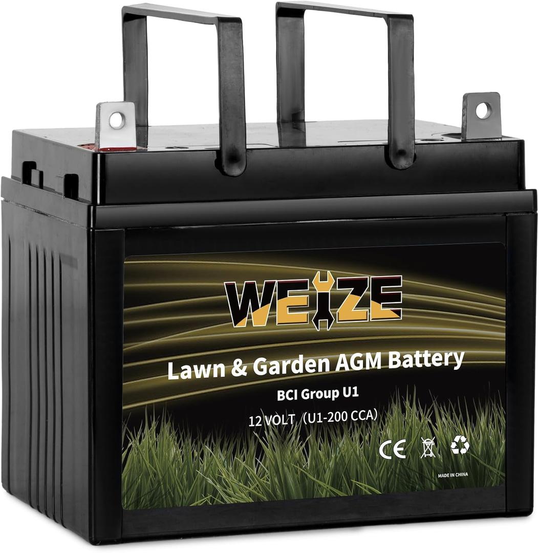 WEIZE Lawn Garden AGM Battery, 12V 200CCA BCI Group U1 SLA Starting Battery for Lawn, Tractors and Mowers, Compatible with John Deere, Toro, Cub Cadet, and Craftsman