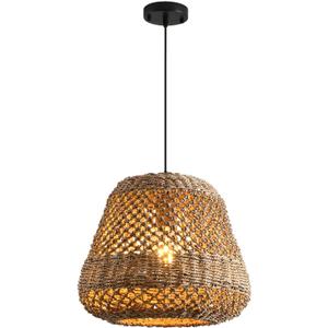 1-Pack 13.77" Rattan Pendant Light Fixture,1-Lights Bohemian Handmade Woven Bamboo Wicker Suspension Farmhouse Chandelier for Kitchen Island Bedroom Living Room