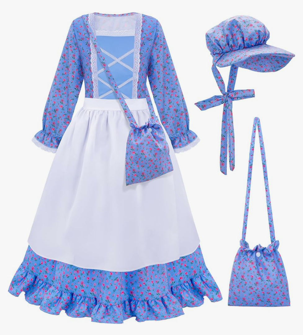 Meland Pioneer Girl Dress, Colonial Costume for Girls Age 9-10 Year Old for Dress Up & Pretend Play