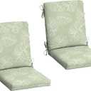 Arden 2-Pack Outdoor Patio Dining Chair Cushion, 20x44, Rain-Proof Seat Pad, Fade-Resistant Outdoor Cushion Coastal Green Leaf