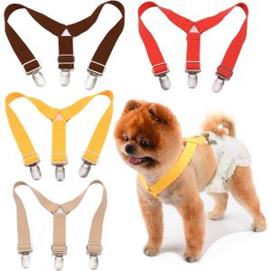 4 Pcs Dog Diaper Suspenders | Cat Suspenders | Female Male Dog Skirt Dress & Diaper Keeper | for Dogs (Yellow, Brown, Watermelon Red, Beige, L)