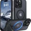 Magnetic Compatible with iPhone 15 Pro Max Case, [Built-in Kickstand][Full Camera Protection][Compatible with MagSafe][Anti-Fingerprint] Shockproof Phone Case for iPhone 15 Pro Max 6.7",Black