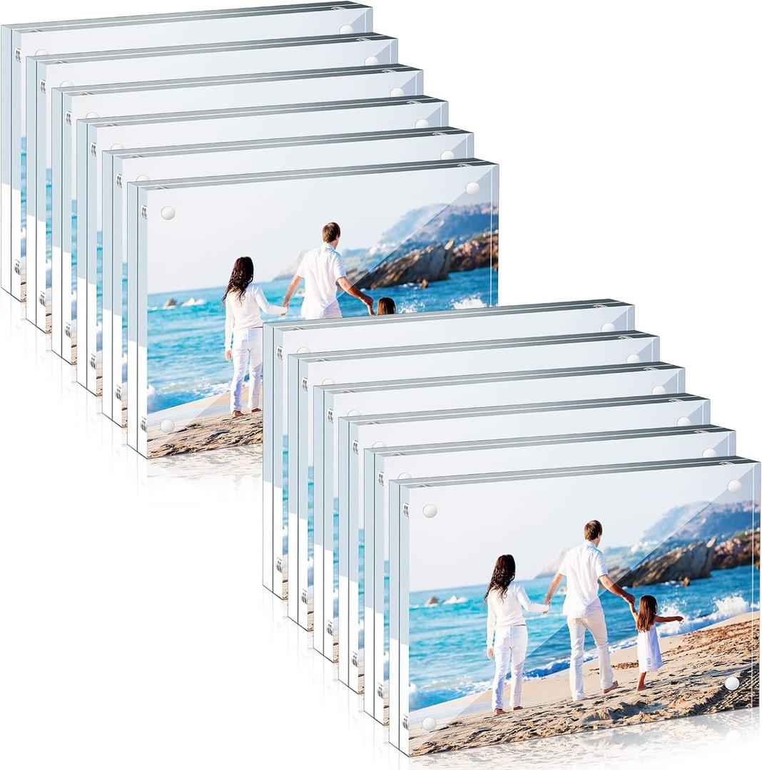 Handepo 12 Pcs Acrylic Picture Frame Bulk Clear Acrylic Photo Frame Magnetic Desktop Display Double Sided 20 mm Thickness Freestanding for Bedroom Living Room Home Office(4 x 6)