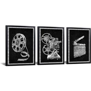 HOMEOART Movie Room Decor Home Movie Theater Cinema Wall Decor Framed Ready to Hang 12x16inchx3Pieces (Silver)