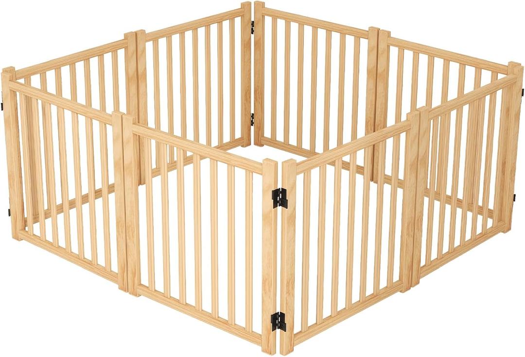 YOCAN Paint-Free Wooden Freestanding Dog Gate, Pet Gate for Indoor Use, Dog Fence for Doorways, Stairs & House, Step-Over Design, Easy to Install-8 Panel 23" (8 Panel H:23)