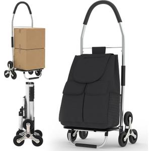 Folding Shopping Cart with Removable 56L Bag, 150Lbs Capacity Stair‑Climbing Utility Cart, Lightweight Collapsible Grocery Wagon with Wheels for Travel, Laundry, Storage