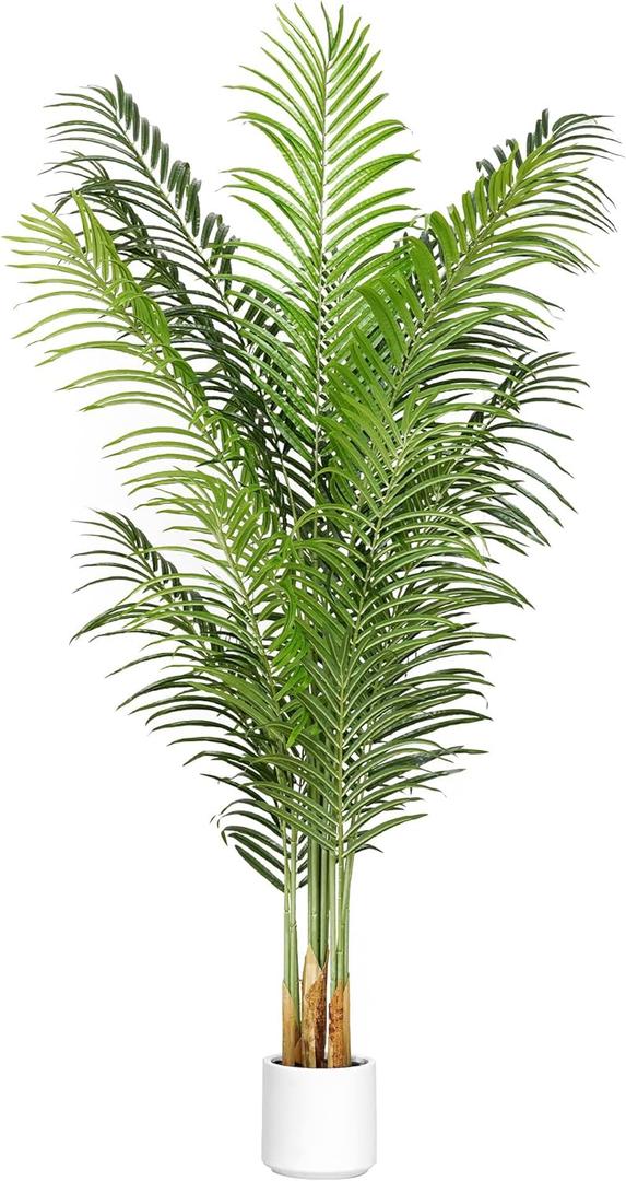Artificial Palm Tree 6Ft Faux Silk Green Realistic Decorative Tall Fake Potted Plants Artificial for Bedroom Living Room Office Home Decor Indoor Outdoor (5ft 11in)