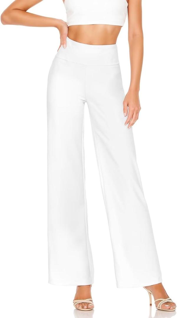 Hybrid & Company Womens Ultra Comfort Ponte Fabric Pull on Casual Wide Leg Pants (XX-Large, White)