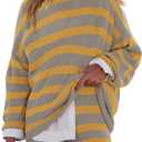 LAMISSCHE Womens Oversized Lounge Sets 2 Piece Outfits Striped Matching Pajama Set Long Sleeve Sweater Set (Small, Grey&Yellow)