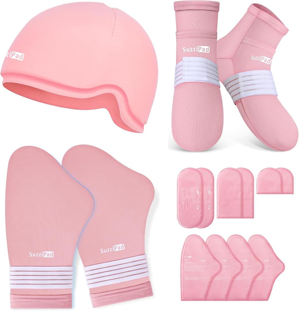 SuzziPad Chemo Care Package for Women & Men, Cooling Gloves, Socks and Cold Caps for Chemotherapy, Ideal for Discomfort of Head, Hand, Feet, L