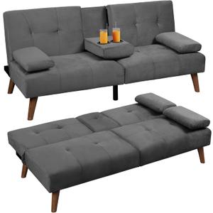 Shintenchi Futon Sofa Bed, Convertible Couch Beds Loveseat, Modern Recliner Sleeper, Small Lazy Set for Living Room, Office, Apartment, Dark Gray
