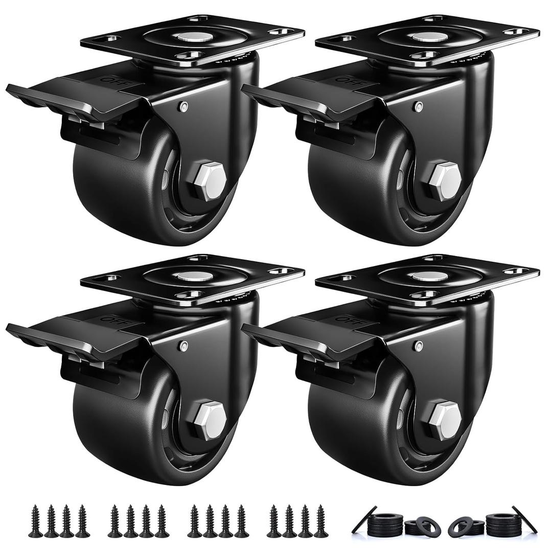 2 Inch Caster Wheels, Casters Set of 4, Heavy Duty Casters Load 2200lbs, Locking Swivel Plate Industrial Casters, Low Gravity Center Castor for Furniture and Workbench