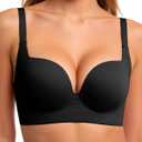Womens Push Up Jelly Bras Wireless Balconette Bra Supportive Seamless Bralettes Everyday Comfort Tshirt Bra (Black, M)