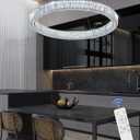 Flashing God W24 Crystal Chandelier LED Round Flush Mount Ceiling Light Fixture Modern Hanging Pendant Lighting Ring Chandeliers for Dining Room Kitchen Island Hallway