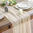 Artoid Mode Pearl Beige Gauze Table Runner 120 Inch 10FT, Seasonal Sheer Dining Holiday Wedding Birthday Baby Shower Table Decor for Home Party