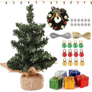 FOIMAS Mini Christmas Tree for Dollhouse Decoration, 7.8 Inch Miniature Artificial Christmas Tree with Fake Lights Xmas Ball Wreath Ornament for Xmas Dollhouse Craft Decor Supply