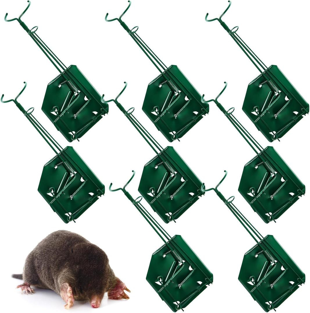 Qualirey 8 Pack Mole Gopher Trap Ground Galvanized and Oil Hardened Steel Animal Reusable Gopher Vole Traps for Outdoor Lawn Garden Yard Farm (Green)