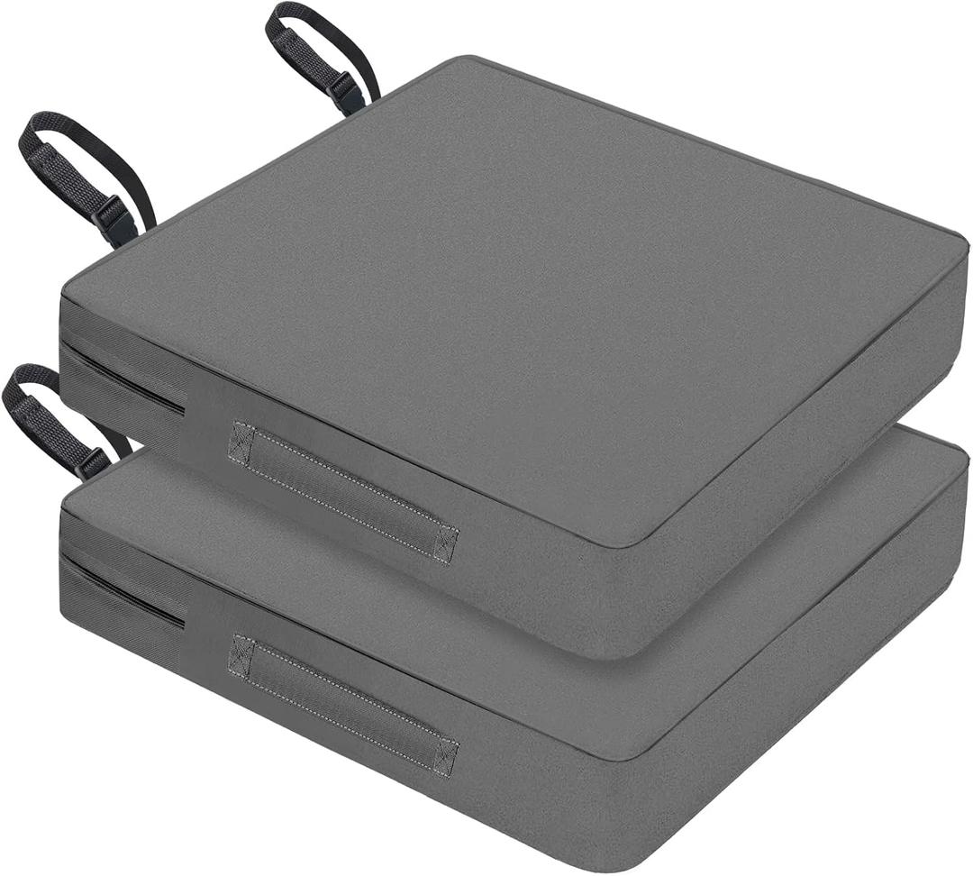 Patio Chair Cushion 20x20x3 Inch Waterproof Outdoor Seat Cushions for Patio Furniture 5-Year Color Fastness Garden Sofa Couch Chair Pads with Handle and Adjustable Straps(2 Pack, Dack Grey