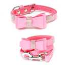 Dazzling Rhinestone Dog Collar with Soft Fabric and Crystal Bow Tie - Elegant and Glamorous Puppy Collars for Small Dogs with Leash in Pink (Large (Pack of 1))