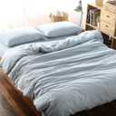 F.Y.Dreams 100% Washed Cotton Duvet Cover for Weighted Blanket 48x72 inches with 16 Ties, Zipper on Long Side/Light Blue/Just Duvet Cover
