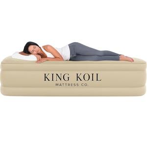 King Koil Luxury Built-in Pillow Top Queen Air Mattress with Built-in High-Speed Pump Best for Home, Camping, Guests, 20" Queen Size Double High Airbed, Blow Up Mattress, Waterproof