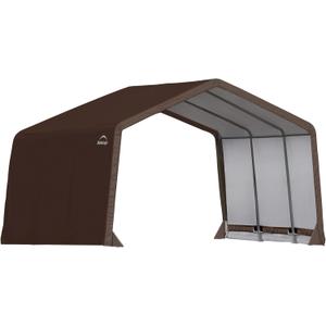 ShelterLogic 12' x 12' x 8' 3-in-1 Outdoor Loafing Shed Animal Shelter with Waterproof Cover, All-Weather Outdoor Storage Shed for Animals, Agriculture, and Farm Equipment, Brown