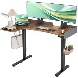 Claiks L Shaped Standing Desk, 55 Inch Electric Height Adjustable Desk Left Facing Corner Workstation with Splice Board, Rustic Brown