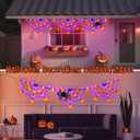 Halloween Decorations Spider Web Lights 6FT 60LED Battery Operated/USB Powered with Black Spider with Timer 8 Modes Indoor Outdoor for Halloween Decor, Orange&Purple