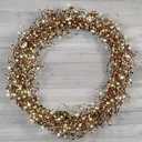 Red Co. 22” Light-Up Christmas Wreath with Red and Cream Pip Berries, Battery-Operated LED Lights with Timer