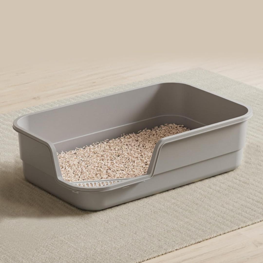 Extra Large Cat Litter Box with High Sides,Cats Boxes for Indoor Cats,Cat Litter Pan for Kitty,Litter Box with Low Entry,Easy to Clean,Anti-Splashing,23.6" x15.7" x5.9" (Grey)