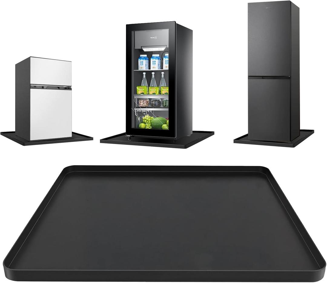 Mini Fridge Mat, 19.7x19.7x0.6 Inch Non-Slip Thick Under Refrigerator Silicone Mat, Leak-Proof Washer Drip Tray for Carpet Floor Protection, Black